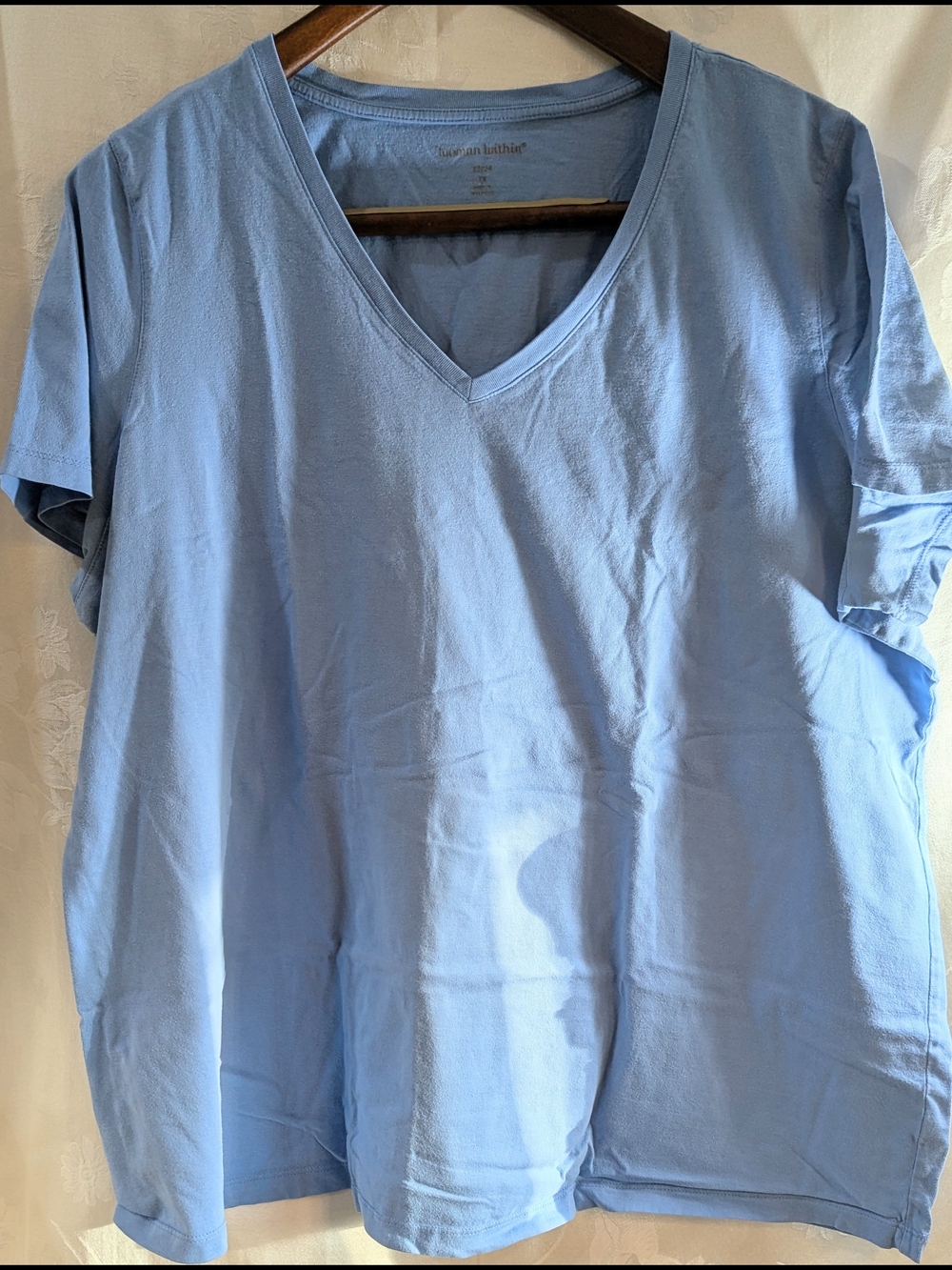 Woman Within Light Blue V-Neck Short Sleeve Tee
